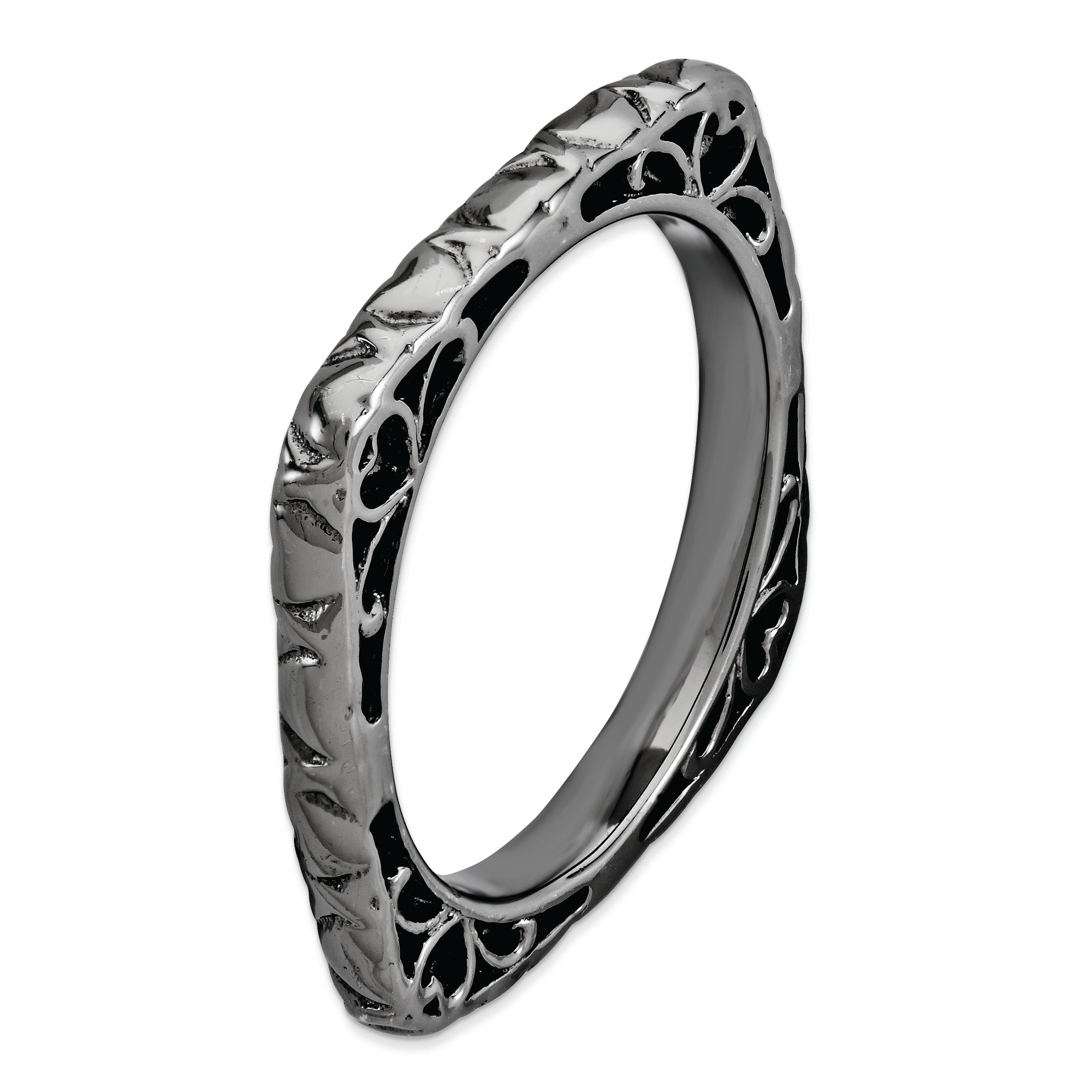 Sterling Silver Stackable Expressions Polished Black Plated Square Ring