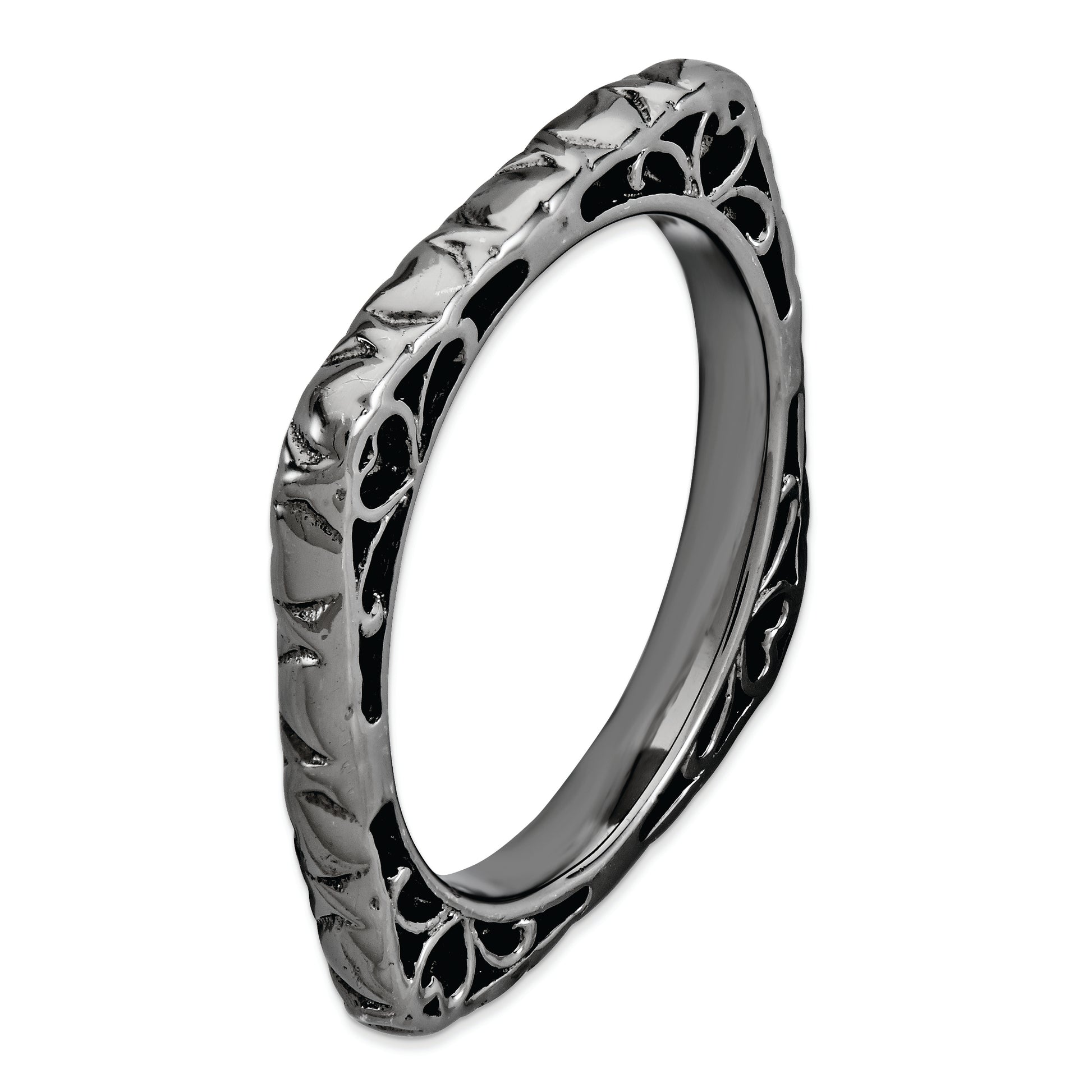 Sterling Silver Stackable Expressions Polished Black Plated Square Ring