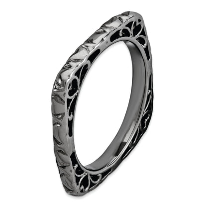 Sterling Silver Stackable Expressions Polished Black Plated Square Ring