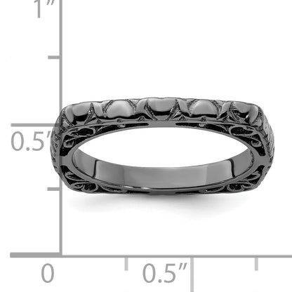 Sterling Silver Stackable Expressions Polished Black Plated Square Ring