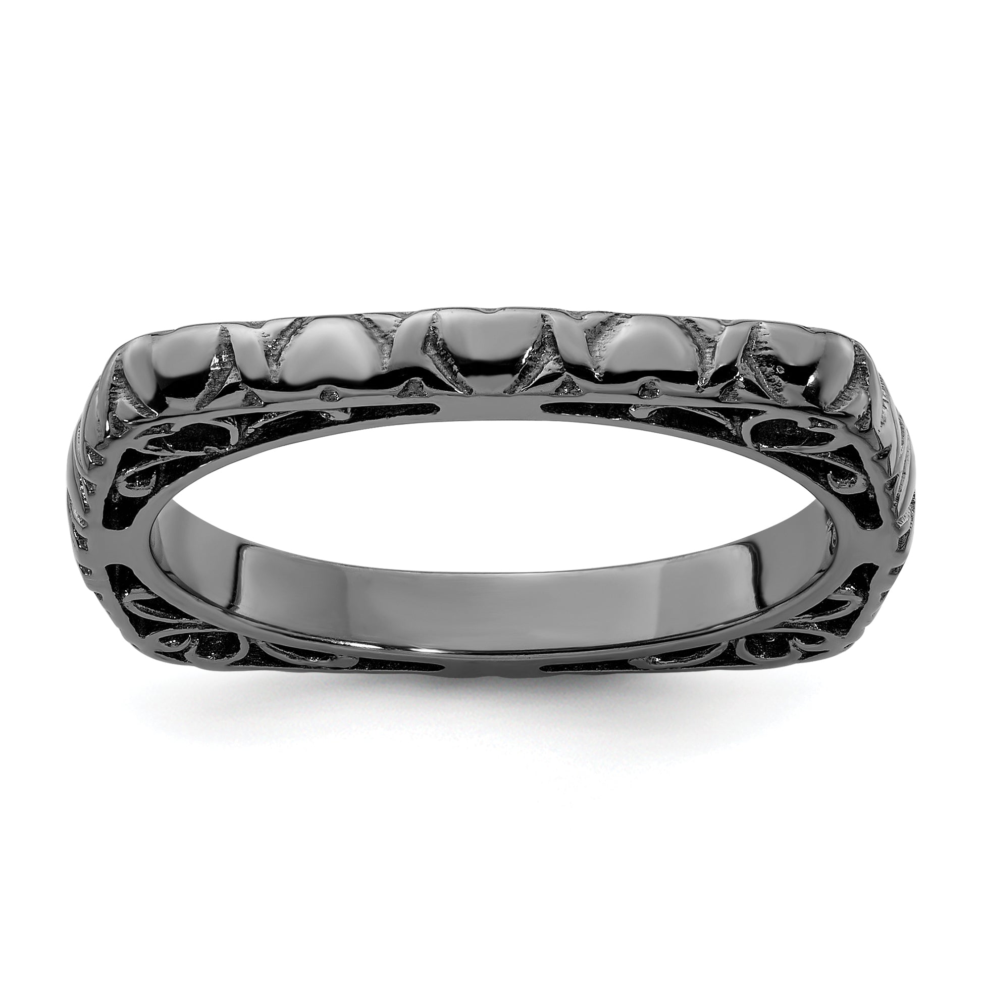 Sterling Silver Stackable Expressions Polished Black Plated Square Ring