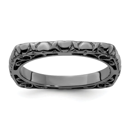 Sterling Silver Stackable Expressions Polished Black Plated Square Ring