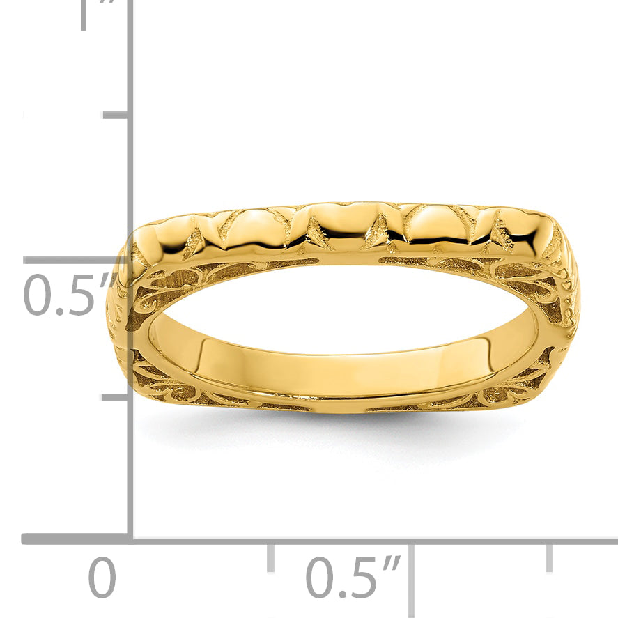 Sterling Silver Stackable Expressions Polished Gold Plated Square Ring