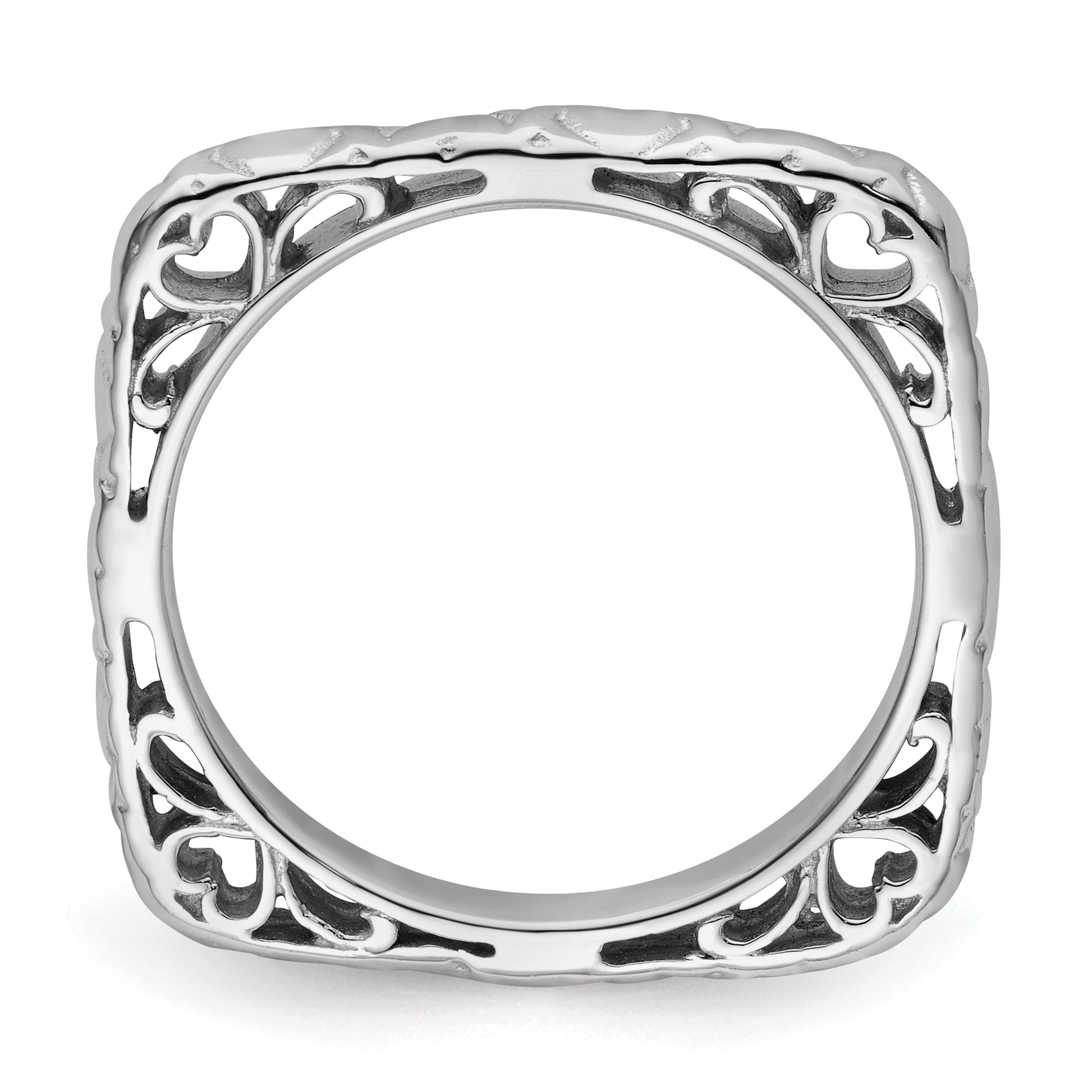 Sterling Silver Stackable Expressions Polished Rhodium Plated Square Ring