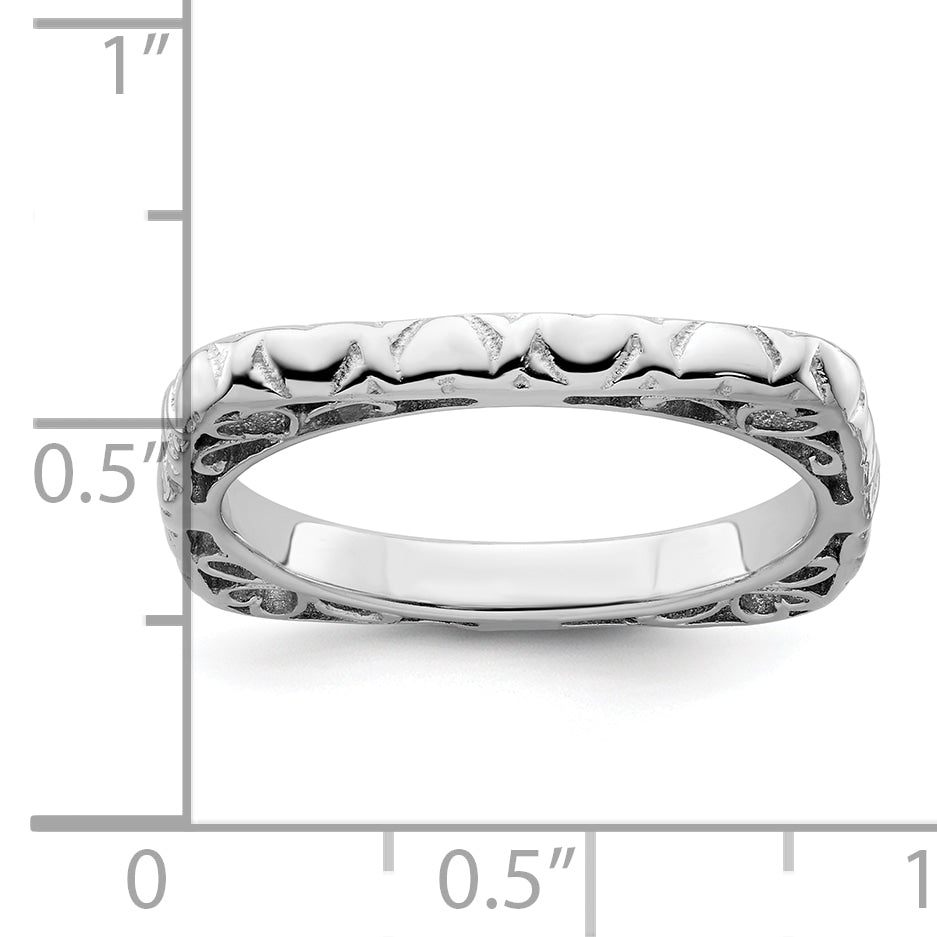 Sterling Silver Stackable Expressions Polished Rhodium Plated Square Ring
