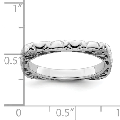 Sterling Silver Stackable Expressions Polished Rhodium Plated Square Ring