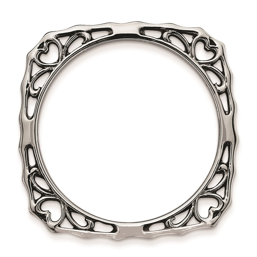 Sterling Silver Stackable Expressions Polished Black Plate Square Ring