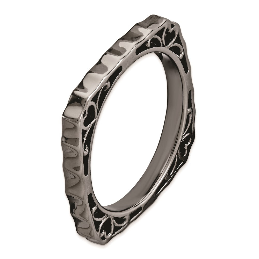 Sterling Silver Stackable Expressions Polished Black Plate Square Ring
