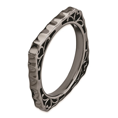 Sterling Silver Stackable Expressions Polished Black Plate Square Ring