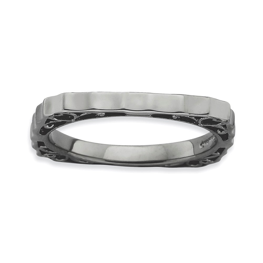 Sterling Silver Stackable Expressions Polished Black Plate Square Ring