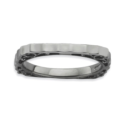 Sterling Silver Stackable Expressions Polished Black Plate Square Ring