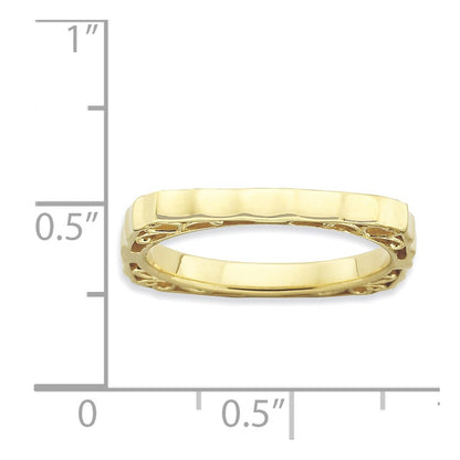 Sterling Silver Stackable Expressions Polished Gold Plate Square Ring