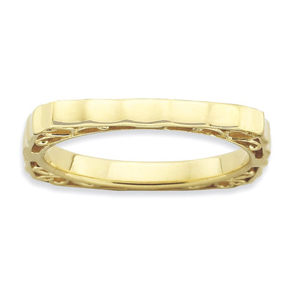 Sterling Silver Stackable Expressions Polished Gold Plate Square Ring