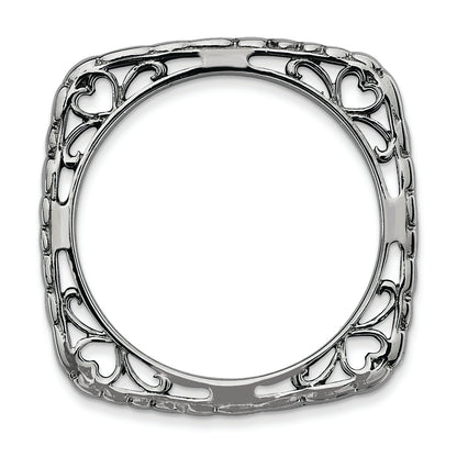 Sterling Silver Stackable Expressions Polished Black Plate Square Ring