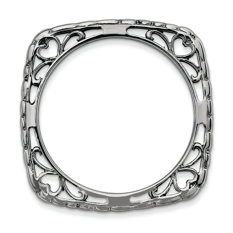 Sterling Silver Stackable Expressions Polished Black Plate Square Ring
