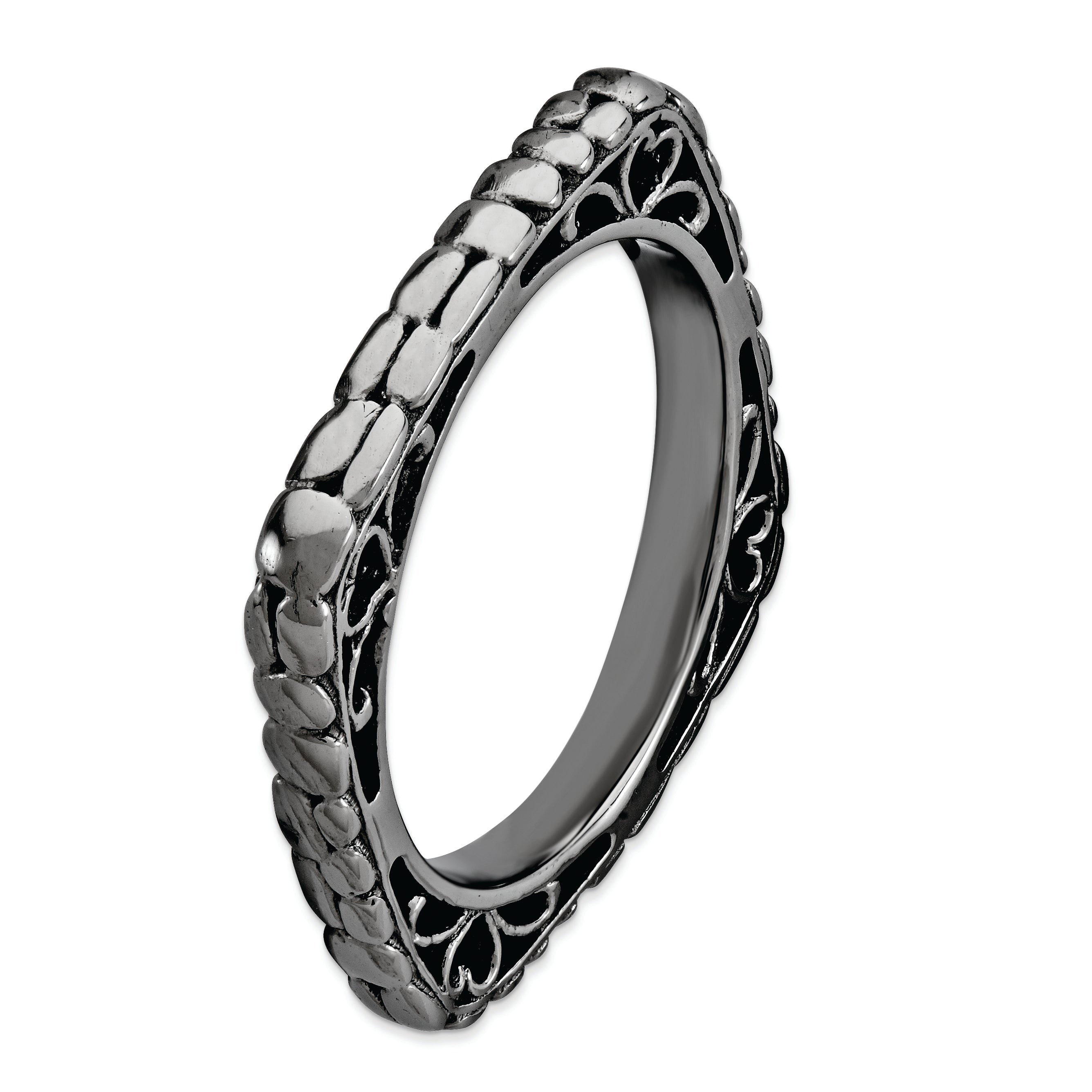 Sterling Silver Stackable Expressions Polished Black Plate Square Ring