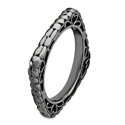 Sterling Silver Stackable Expressions Polished Black Plate Square Ring