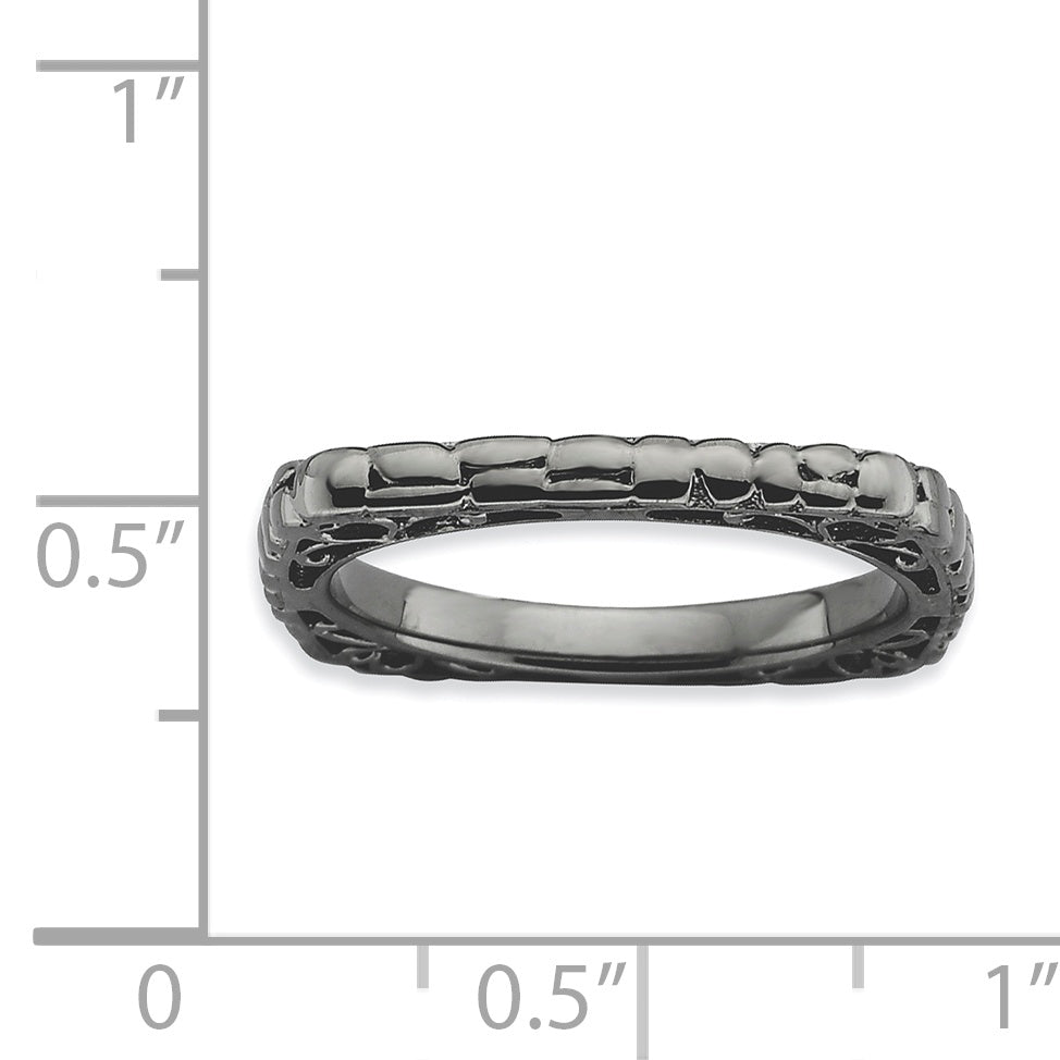 Sterling Silver Stackable Expressions Polished Black Plate Square Ring