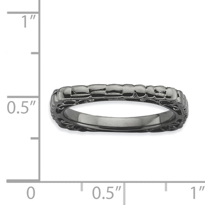 Sterling Silver Stackable Expressions Polished Black Plate Square Ring
