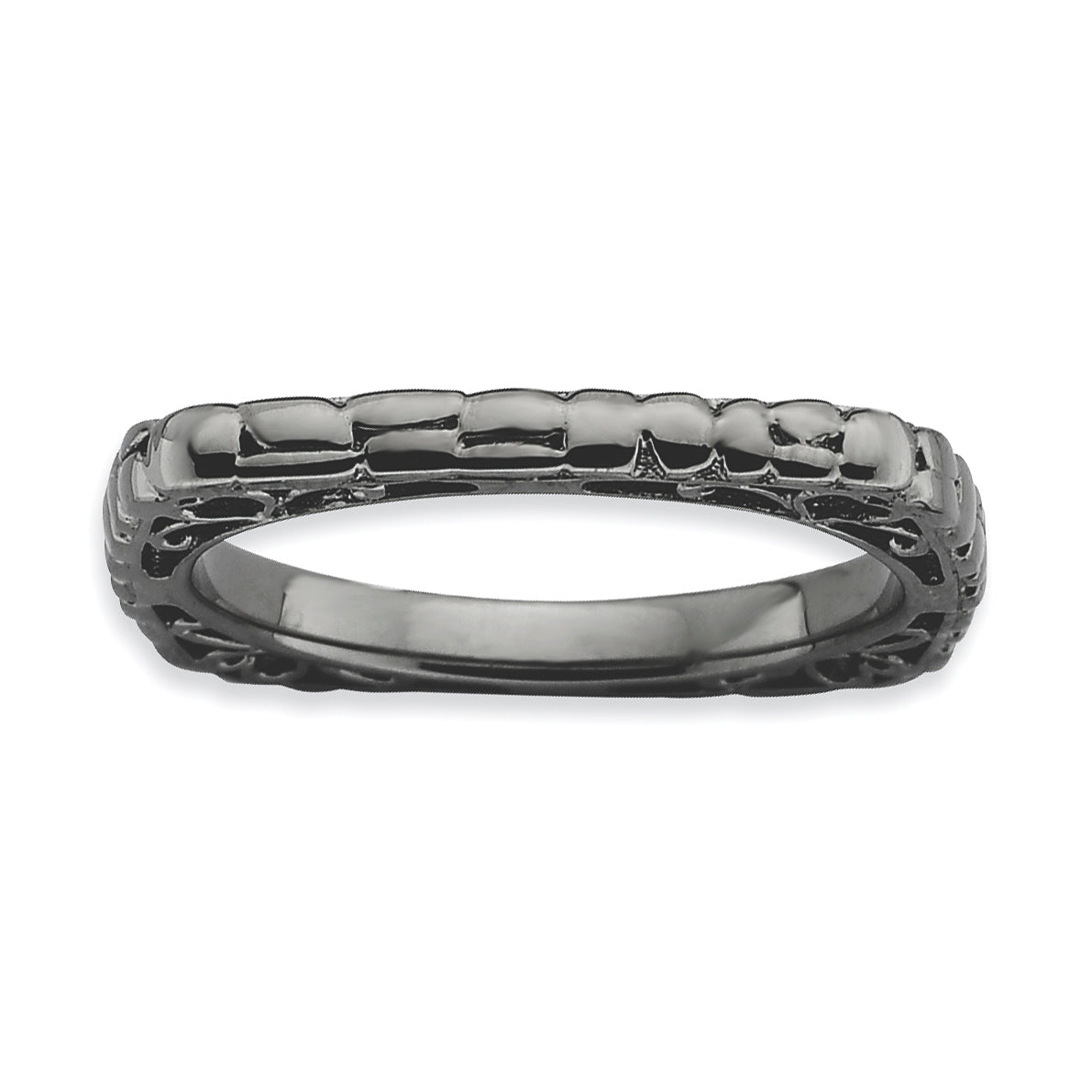 Sterling Silver Stackable Expressions Polished Black Plate Square Ring