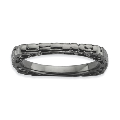 Sterling Silver Stackable Expressions Polished Black Plate Square Ring