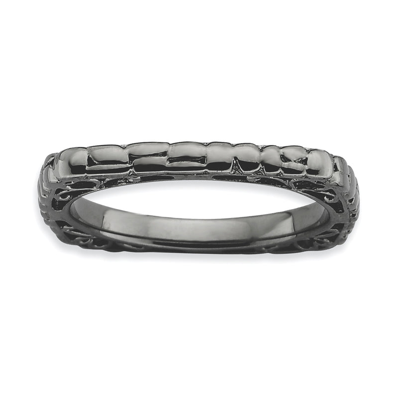 Sterling Silver Stackable Expressions Polished Black Plate Square Ring