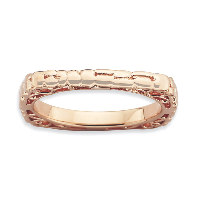 Sterling Silver Stackable Expressions Polished Pink Plate Square Ring
