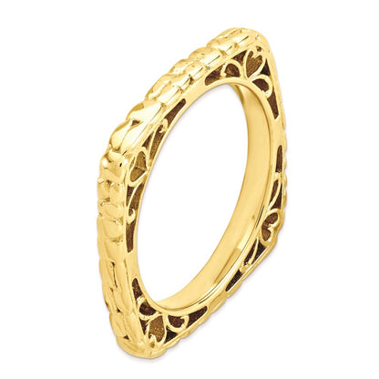 Sterling Silver Stackable Expressions Polished Gold Plate Square Ring