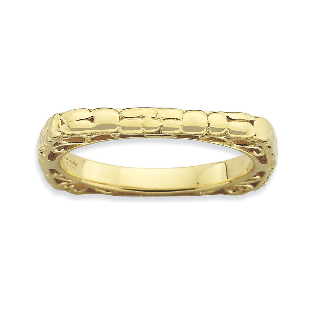 Sterling Silver Stackable Expressions Polished Gold Plate Square Ring
