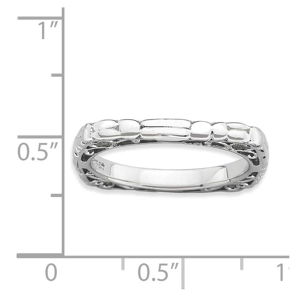 Sterling Silver Stackable Expressions Polished Rhodium Plate Square Ring