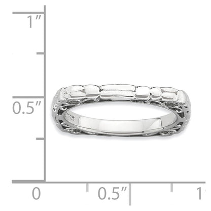 Sterling Silver Stackable Expressions Polished Rhodium Plate Square Ring