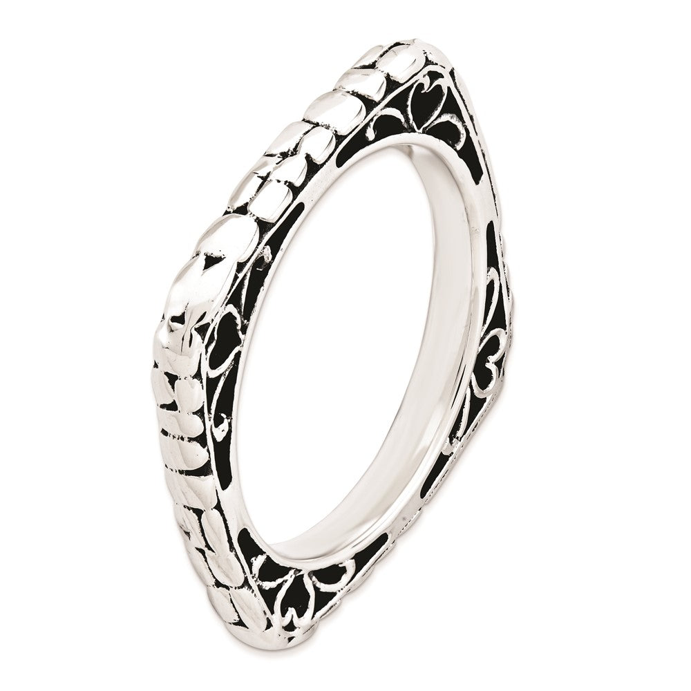 Sterling Silver Stackable Expressions Polished Antiqued Square Ring (Size 6 Only)