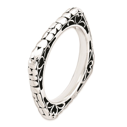 Sterling Silver Stackable Expressions Polished Antiqued Square Ring (Size 6 Only)