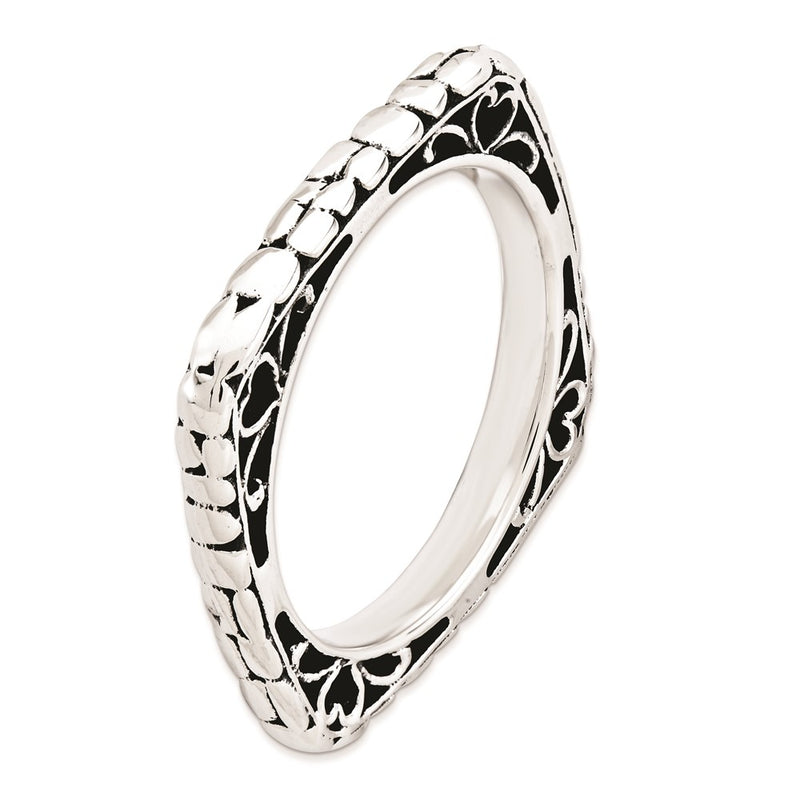 Sterling Silver Stackable Expressions Polished Antiqued Square Ring (Size 6 Only)