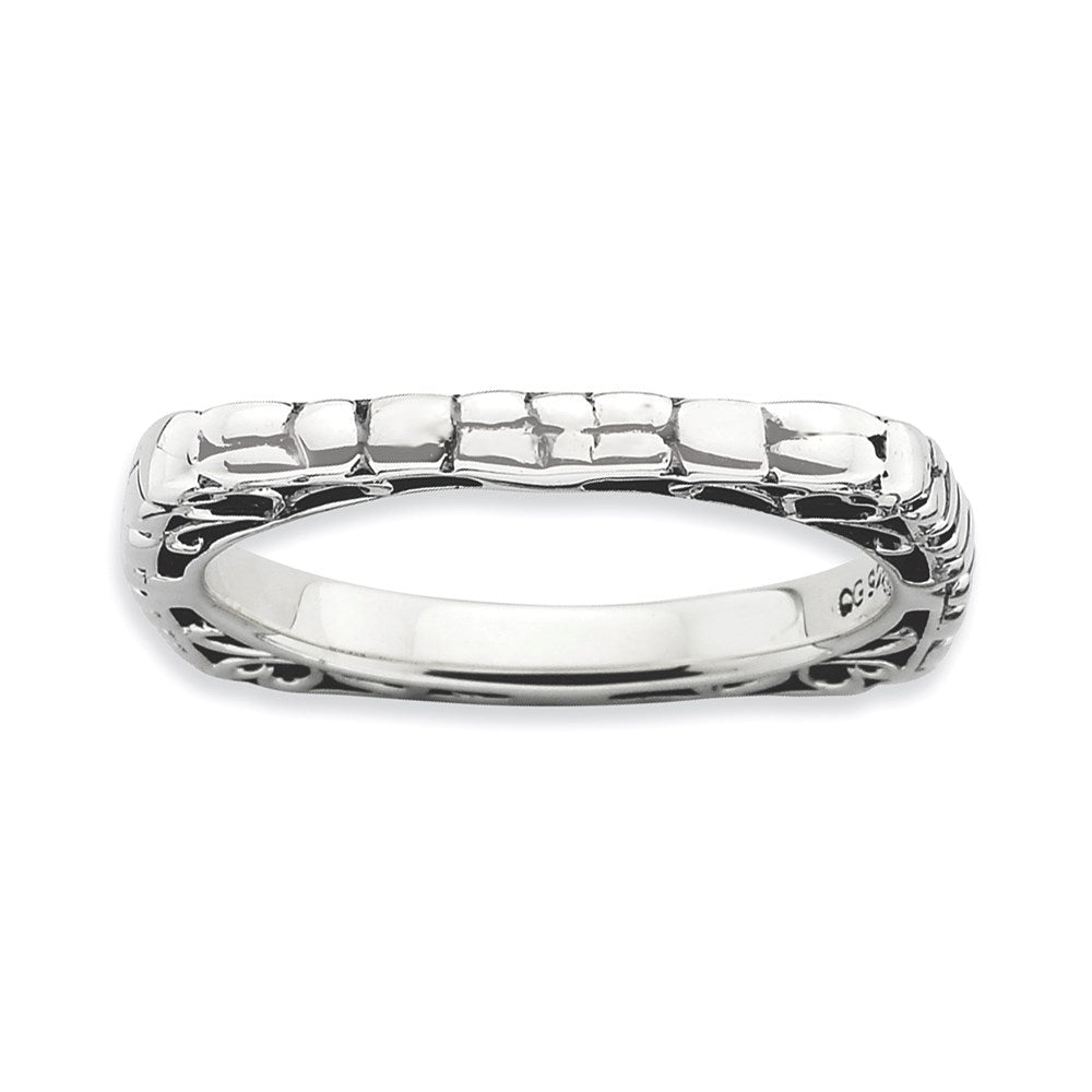 Sterling Silver Stackable Expressions Polished Antiqued Square Ring (Size 6 Only)