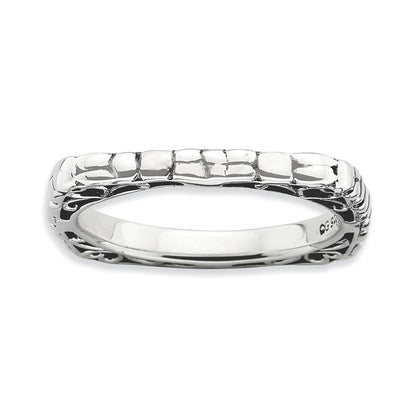 Sterling Silver Stackable Expressions Polished Antiqued Square Ring (Size 6 Only)