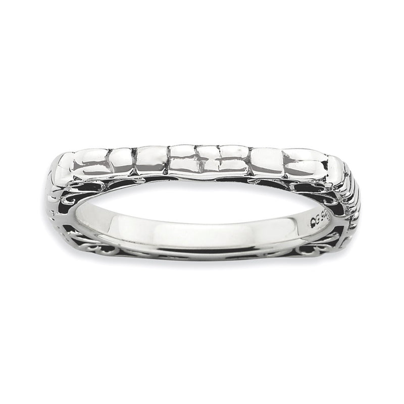 Sterling Silver Stackable Expressions Polished Antiqued Square Ring (Size 6 Only)
