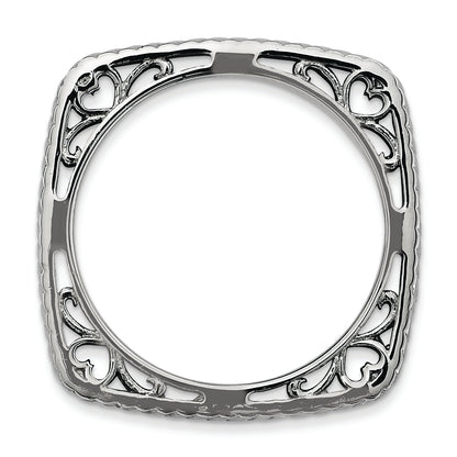 Sterling Silver Stackable Expressions Polished Black Plate Square Ring