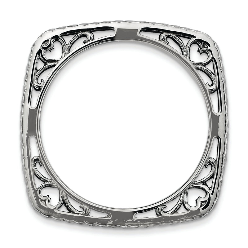 Sterling Silver Stackable Expressions Polished Black Plate Square Ring