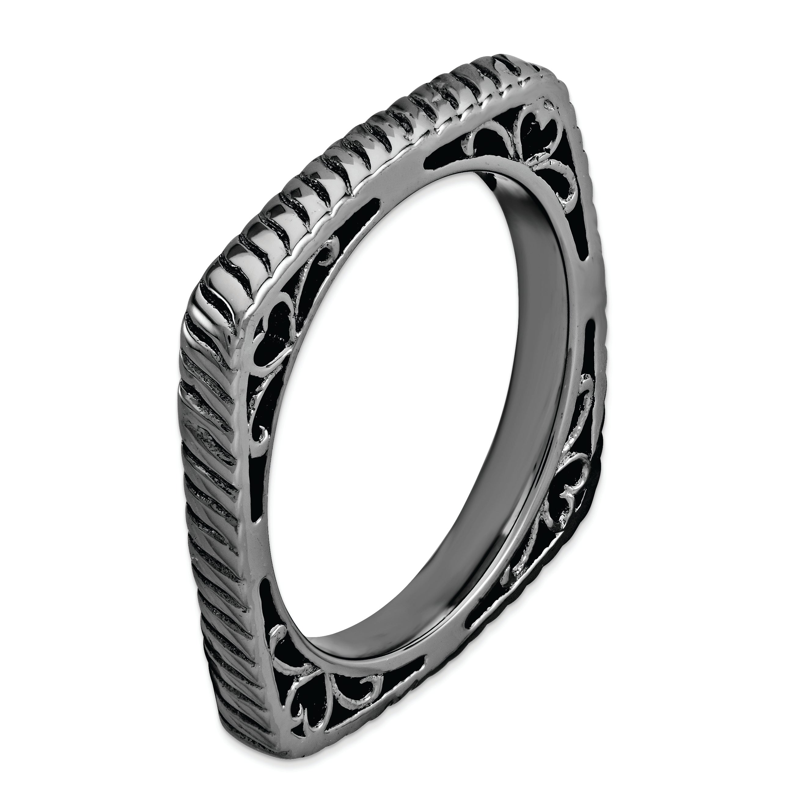 Sterling Silver Stackable Expressions Polished Black Plate Square Ring
