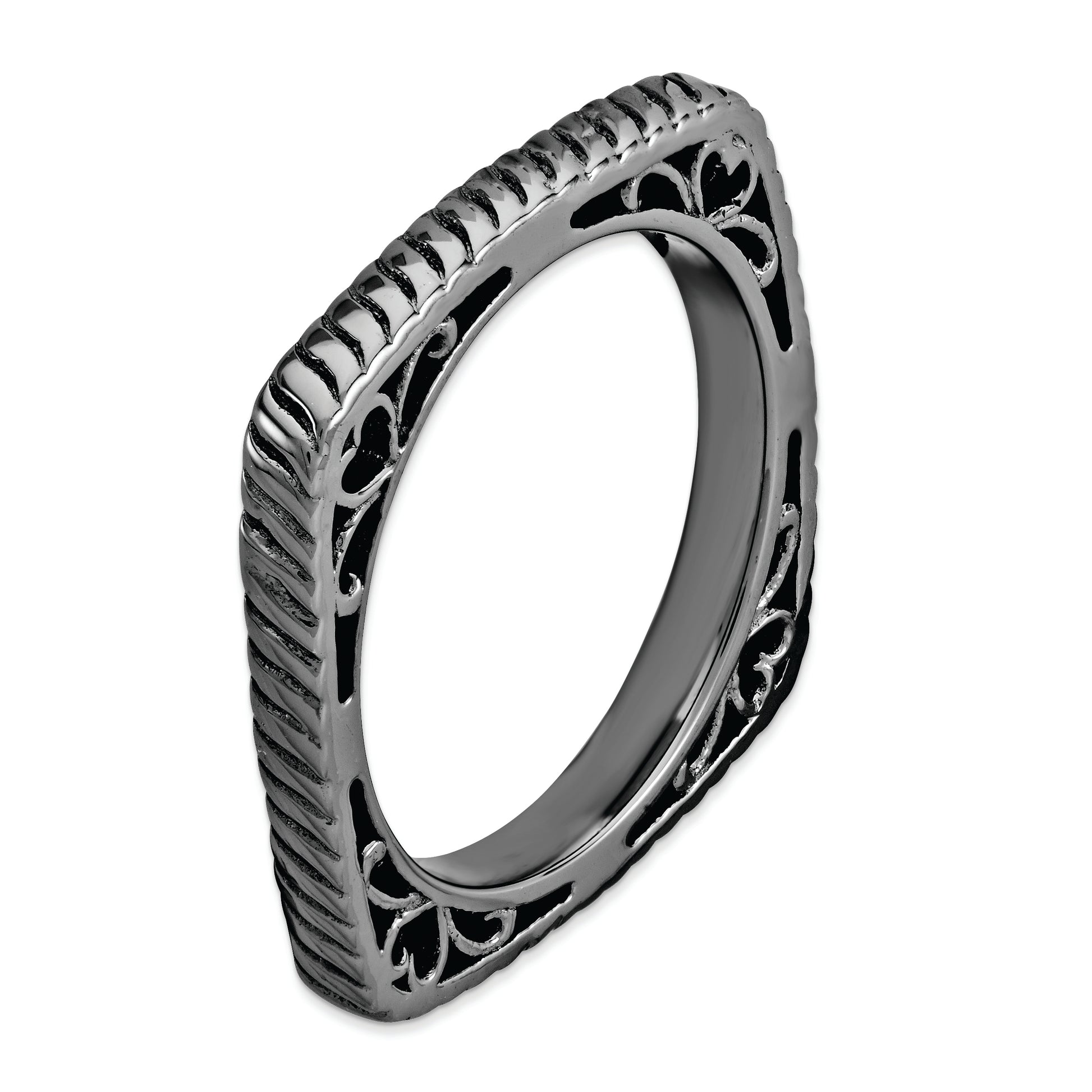 Sterling Silver Stackable Expressions Polished Black Plate Square Ring