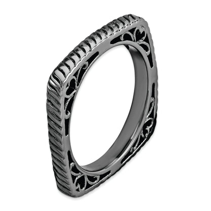Sterling Silver Stackable Expressions Polished Black Plate Square Ring