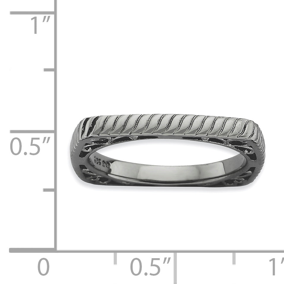 Sterling Silver Stackable Expressions Polished Black Plate Square Ring