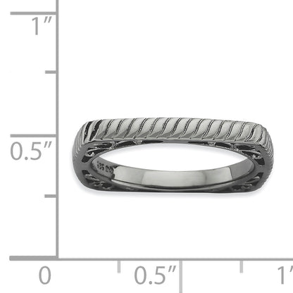 Sterling Silver Stackable Expressions Polished Black Plate Square Ring