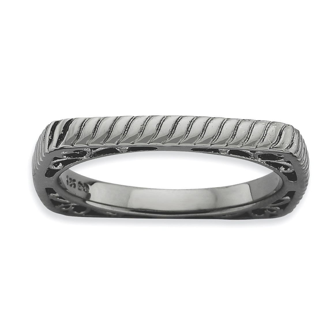 Sterling Silver Stackable Expressions Polished Black Plate Square Ring
