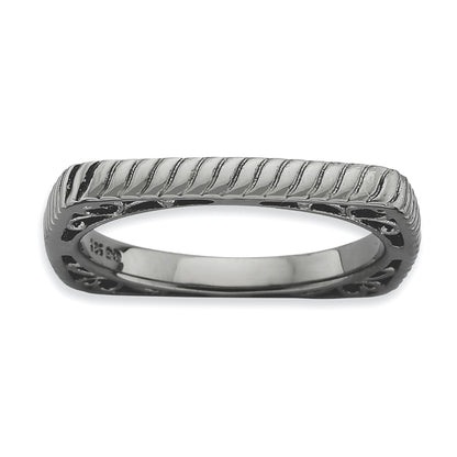 Sterling Silver Stackable Expressions Polished Black Plate Square Ring
