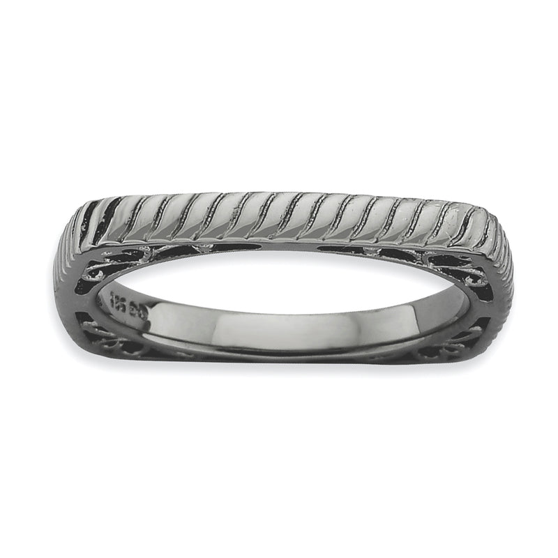 Sterling Silver Stackable Expressions Polished Black Plate Square Ring