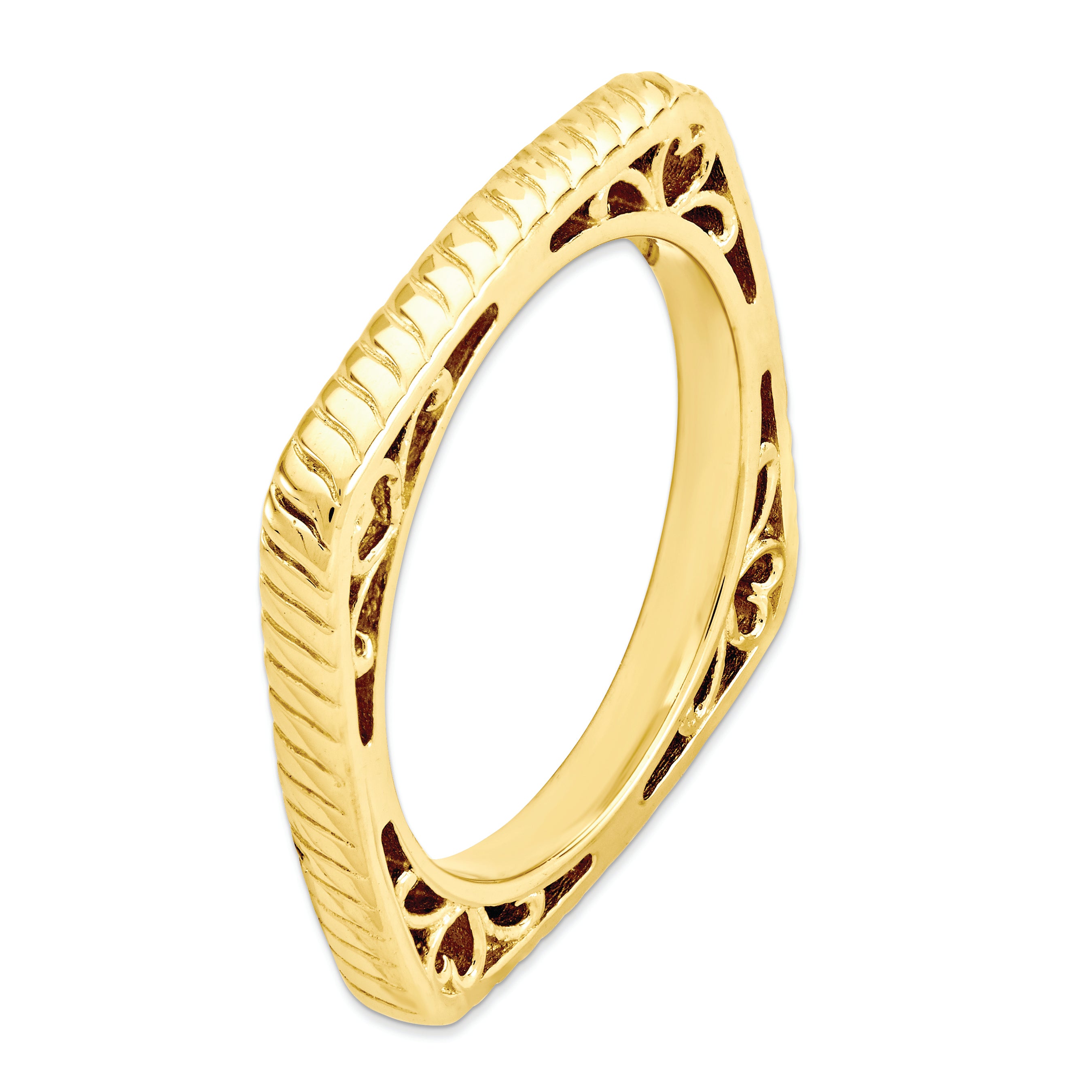Sterling Silver Stackable Expressions Polished Gold Plate Square Ring