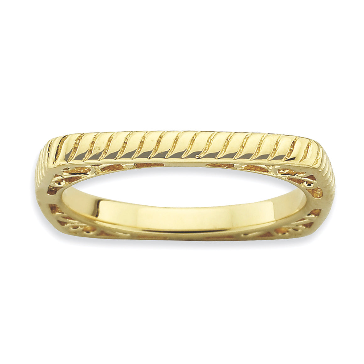 Sterling Silver Stackable Expressions Polished Gold Plate Square Ring