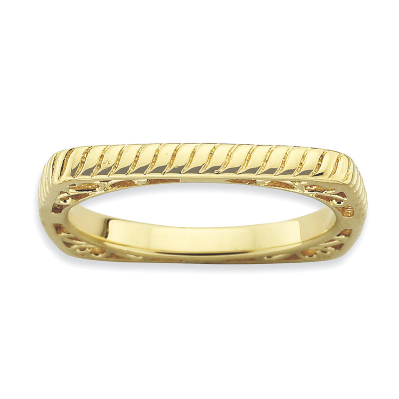 Sterling Silver Stackable Expressions Polished Gold Plate Square Ring